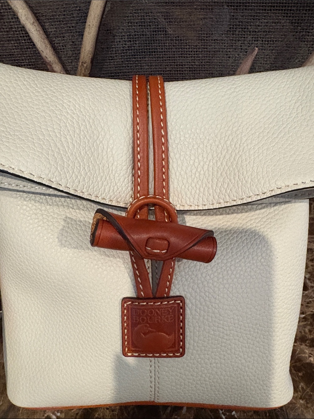 Dooney & Bourke Cream Leather Crossbody with Brown Trim and Toggle Closure - Picture 4 of 9
